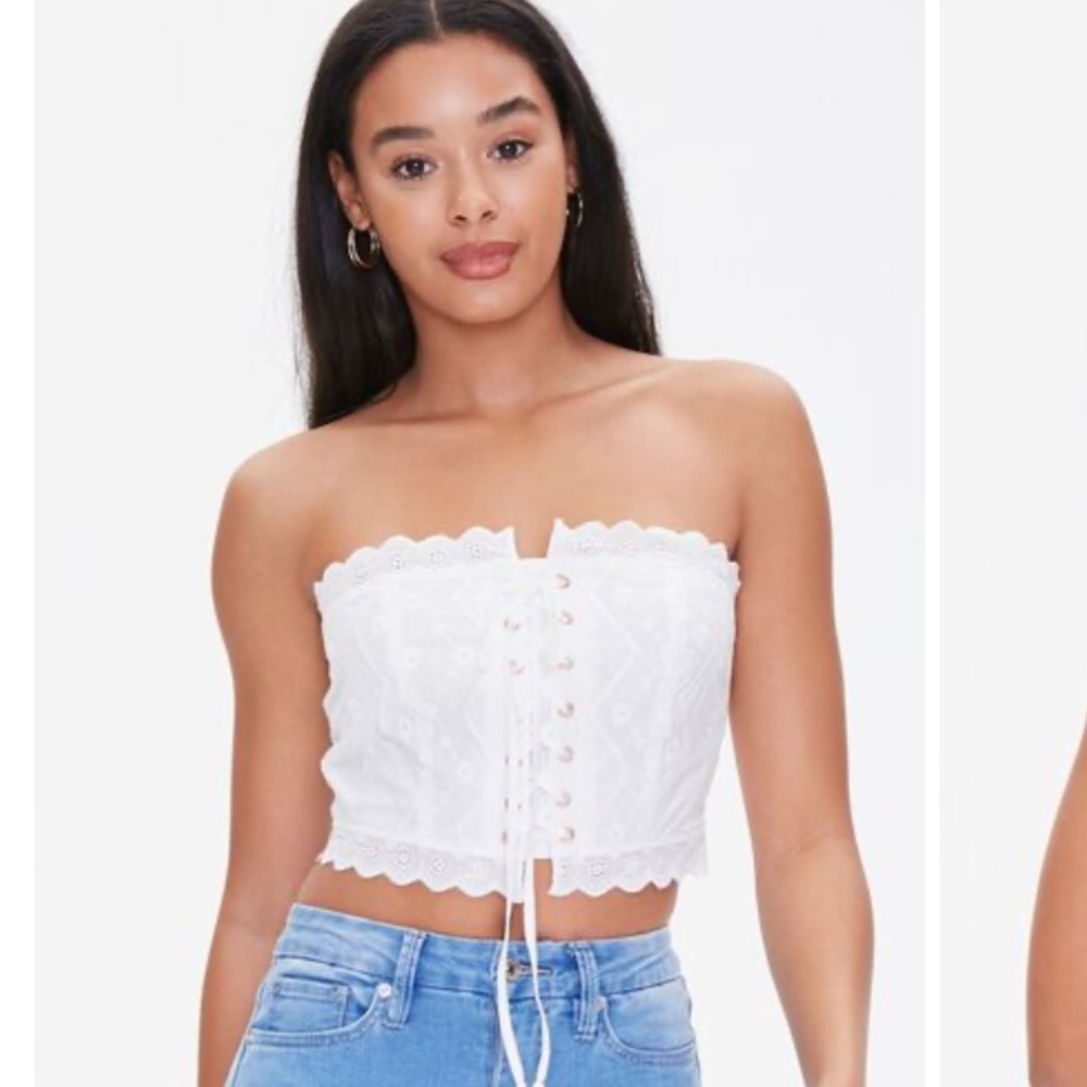 Forever 21 Lace-Up Embroidered Tube Top